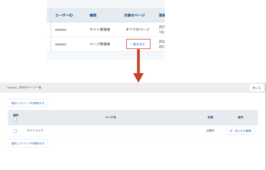 使用中ページ一覧
